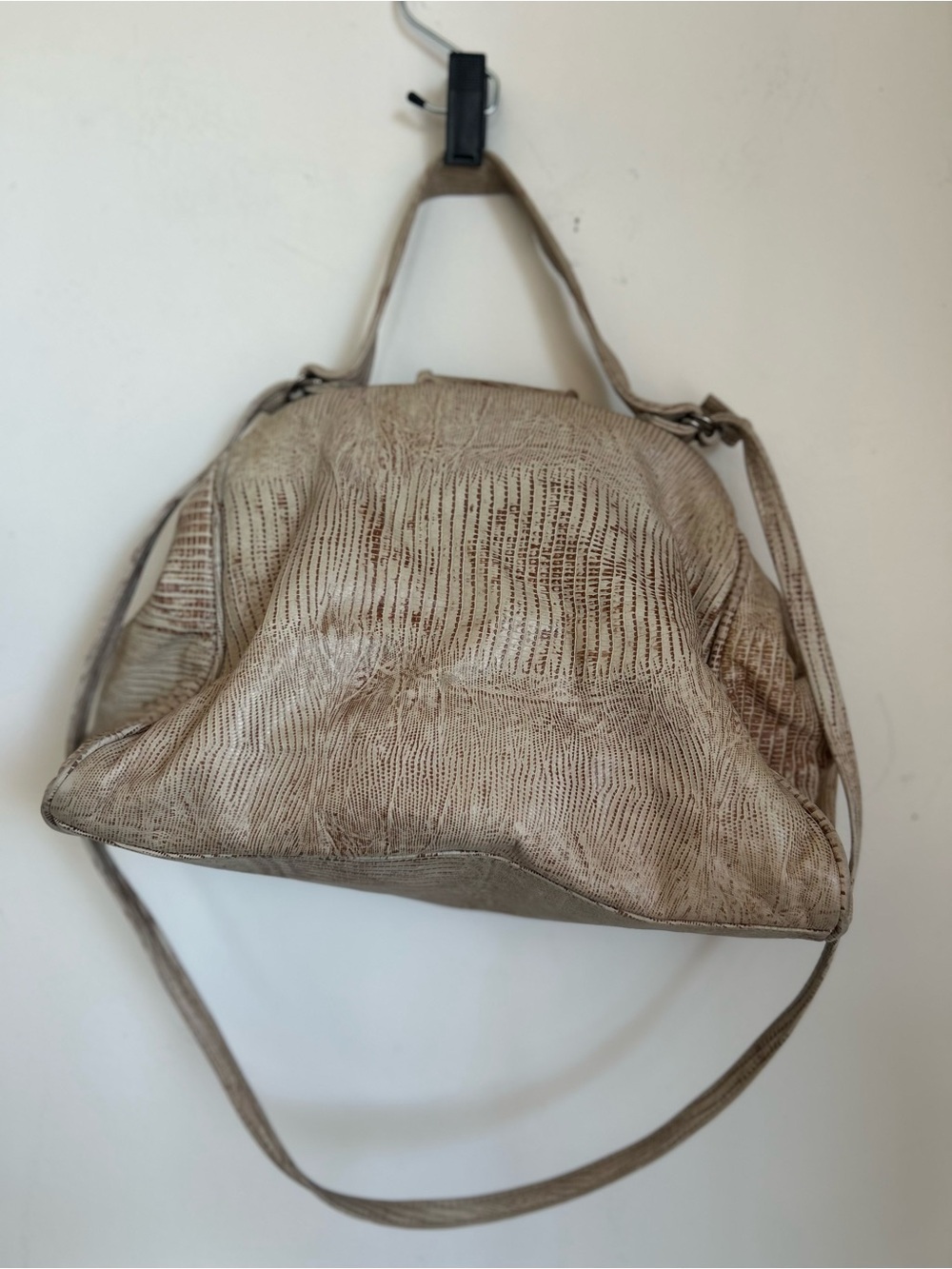 Women’s Patchwork Leather Satchel Handbag in Beige and Brown - Picture 3 of 6